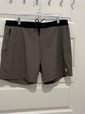 Vuori Black Swim Trunks with White Logo
